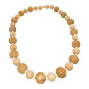 Vintage Handmade Light Wooden Beaded Necklace
